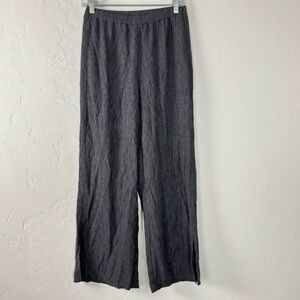 Eileen Fisher Pants Dress Trousers Woven Plisse Wide Leg Dark Grey Solid‎ Flowy
